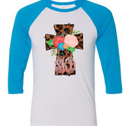 Monogram Leopard Print Cross Raglan Tee