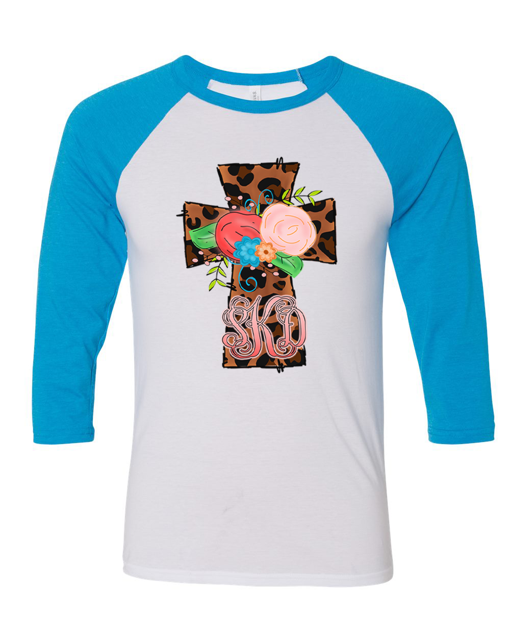 Monogram Leopard Print Cross Raglan Tee