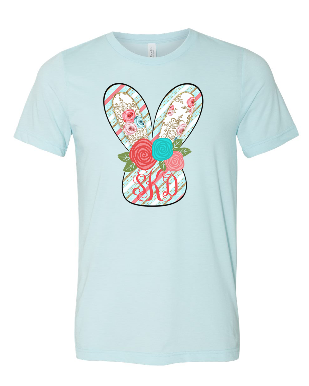 Monogram Blue and Rose Bunny Head Easter Tee
