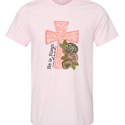 He Is Risen Pink Leopard Cross Easter Tee