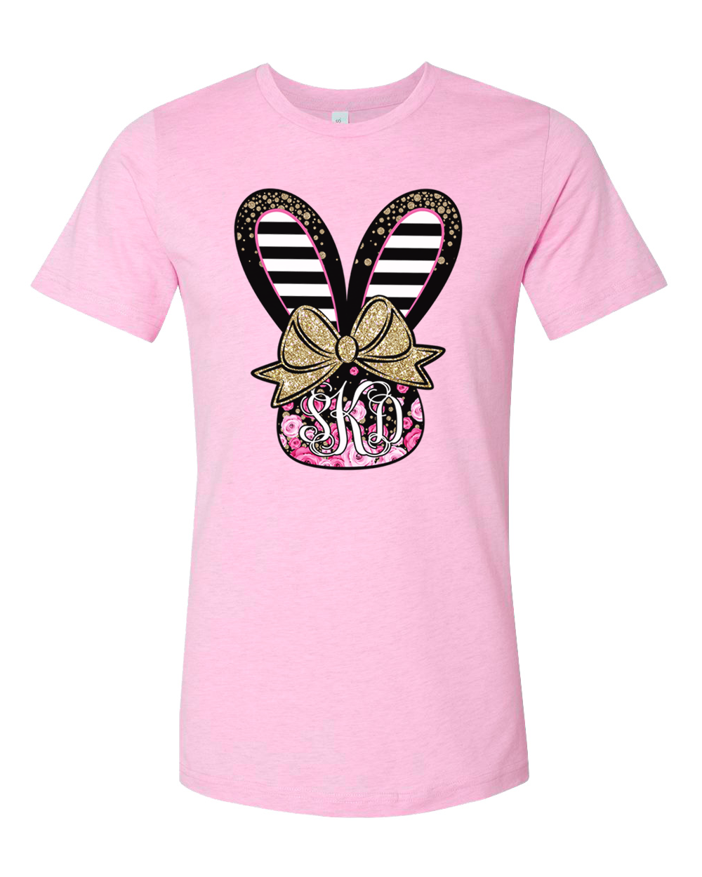 Monogram Black and Rose Bunny Head Easter Tee