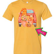 Fall Gnome Truck & Pumpkins Monogram Tee