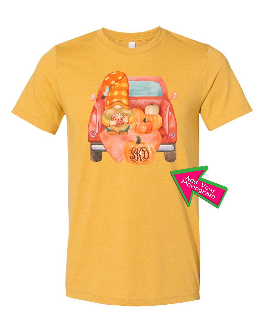 Fall Gnome Truck & Pumpkins Monogram Tee