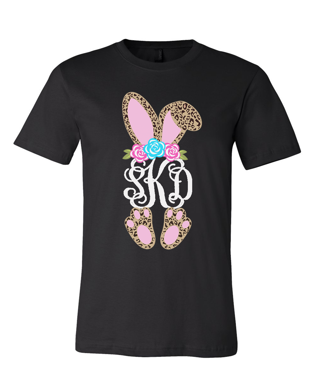 Monogram Cheetah Leopard Print Bunny Ears Easter Tee