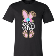 Monogram Cheetah Leopard Print Bunny Ears Easter Tee