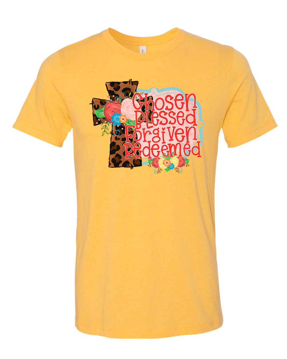 Leopard Cross Chosen Blessed Forgiven Redeemed Tee