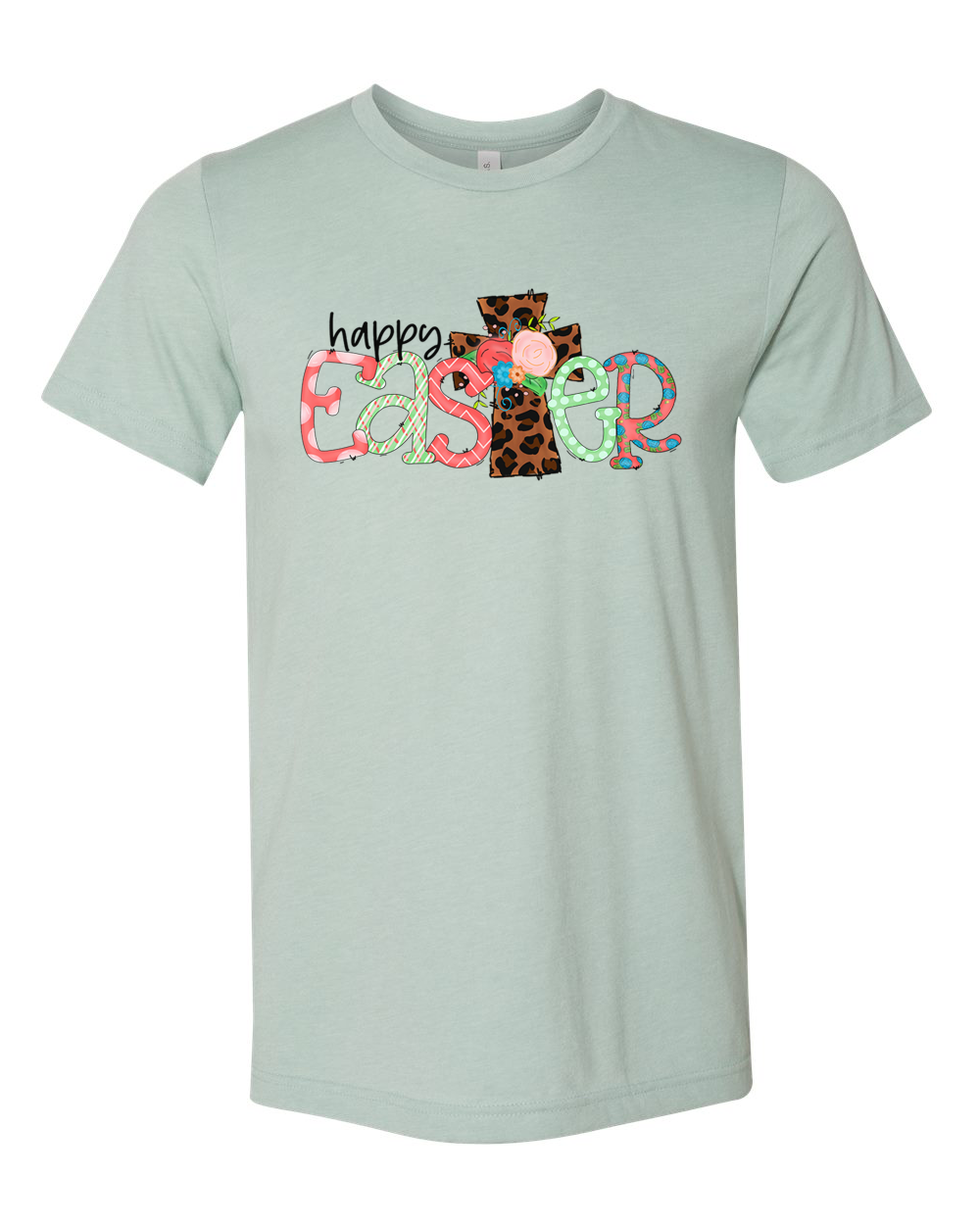 Happy Easter with Leopard Print Cross Tee
