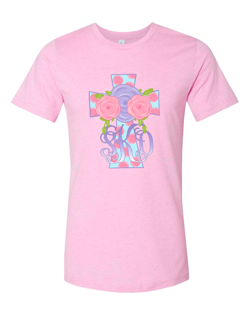 Monogram Pink Polka Dot Easter Cross Tee