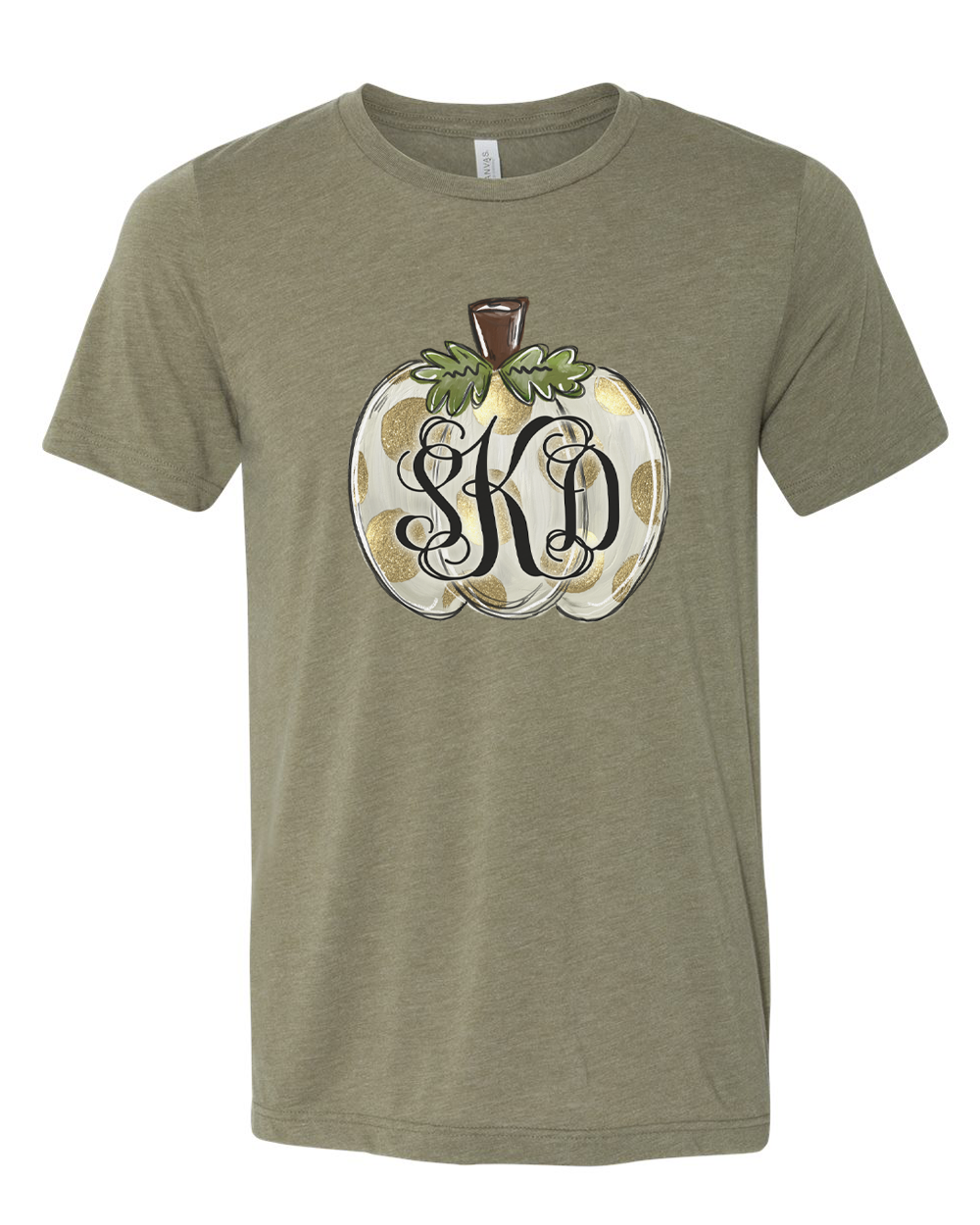 Fall Monogram White Pumpkin with Gold Dots Tee