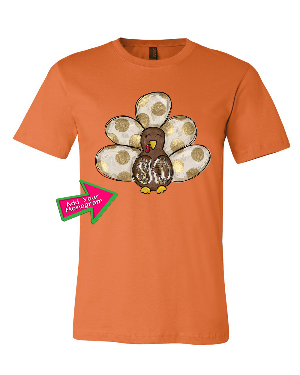 Fall Monogram Turkey with White & Gold Dots Tail Tee