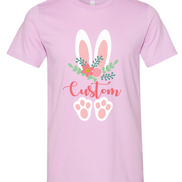 Floral Bunny Ears & Feet with Custom Name Easter Tee