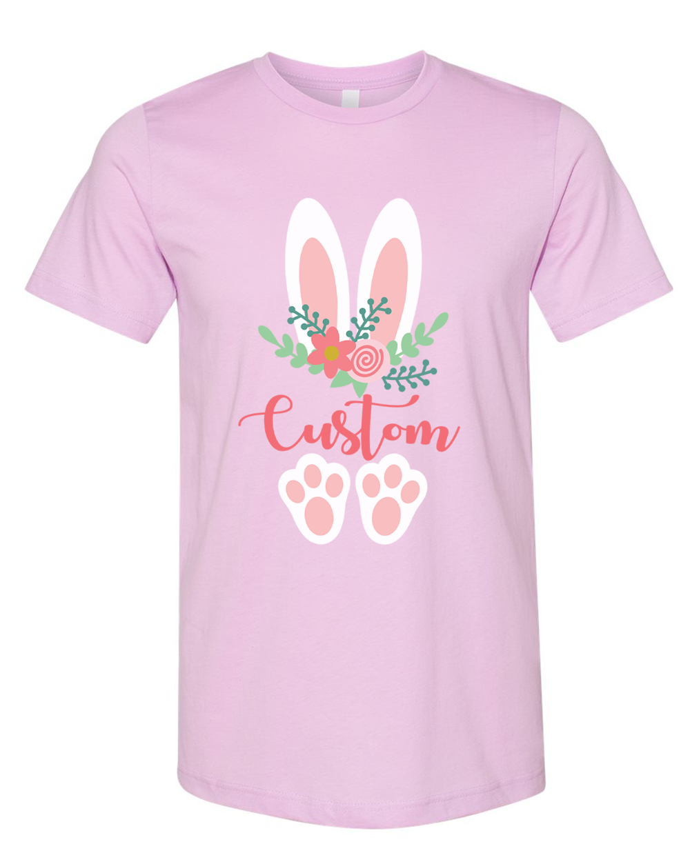 Floral Bunny Ears & Feet with Custom Name Easter Tee