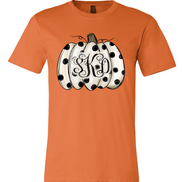Fall Monogram White Pumpkin with Black Polka Dots Tee