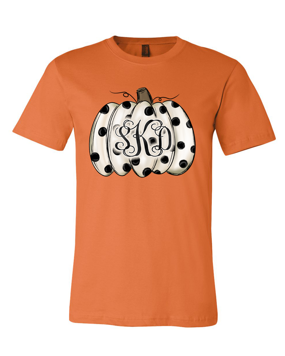 Fall Monogram White Pumpkin with Black Polka Dots Tee