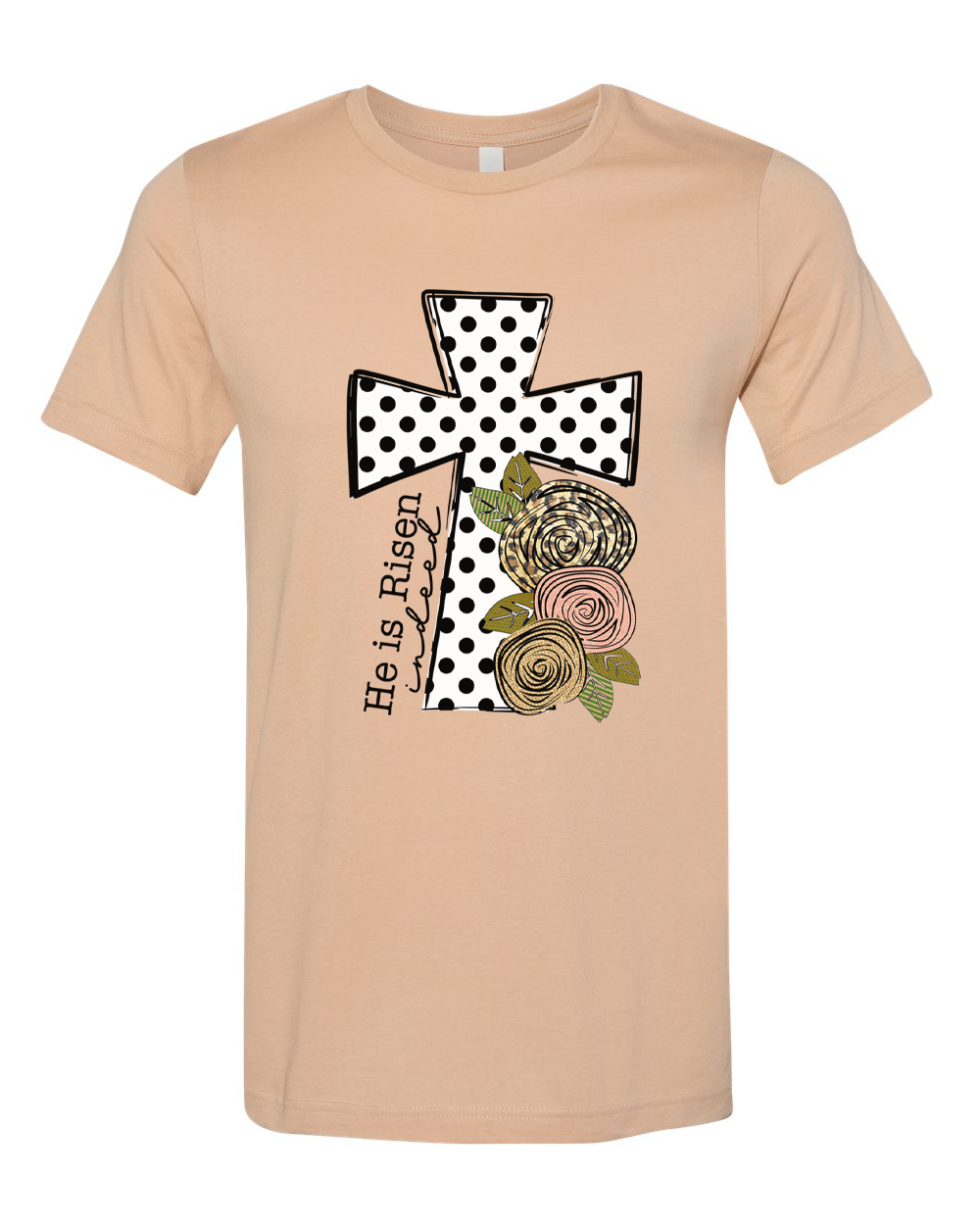 He Is Risen Black Dot Cross Easter Tee