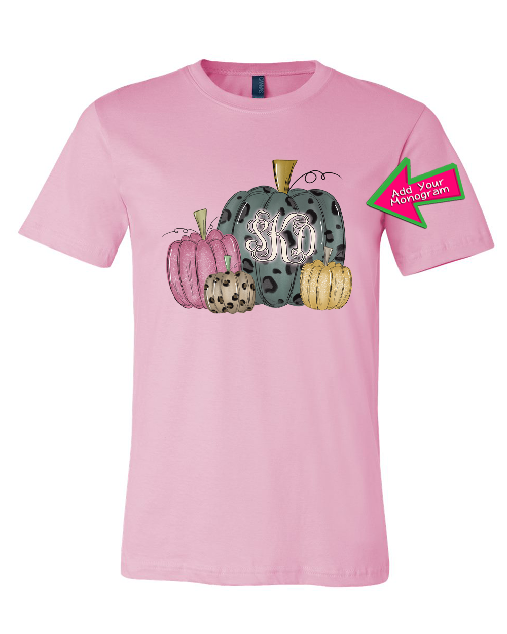 Blue Leopard, Pink, Leopard, and Gold Pumpkin Set Monogram Tee