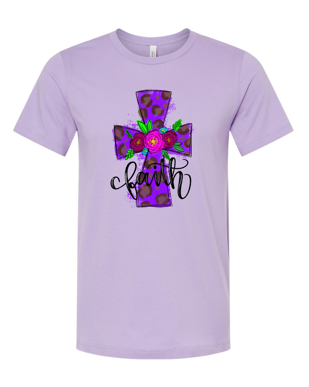 Purple Leopard Watercolor Faith Cross Easter Tee