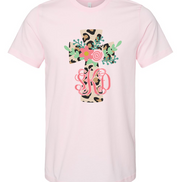 Monogram Floral Leopard Cross Tee