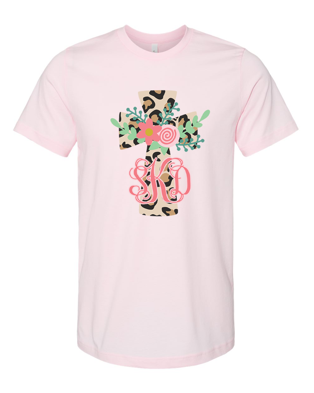Monogram Floral Leopard Cross Tee