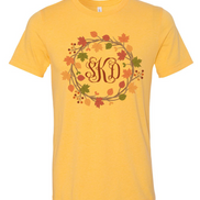 Fall Leaves Monogram Wreath Tee