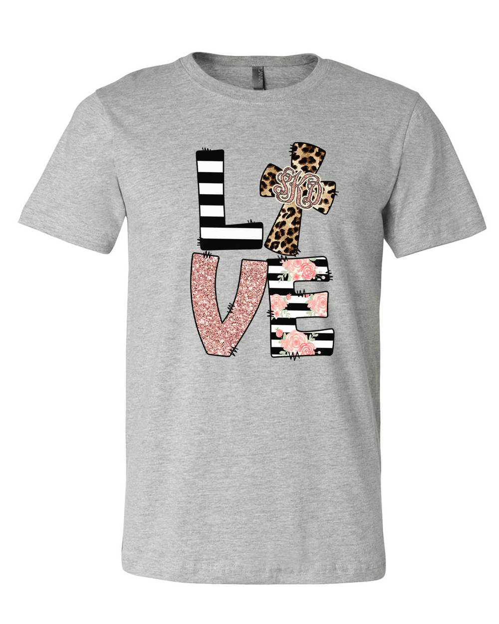 Monogram Leopard Rose Gold LOVE Cross Tee